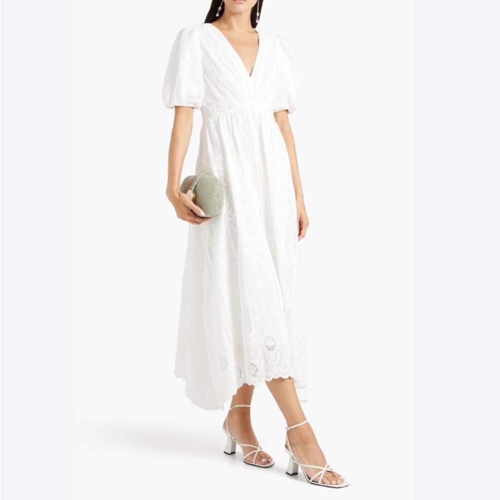 Badgley Mischka Gathered Lace Midi Dress